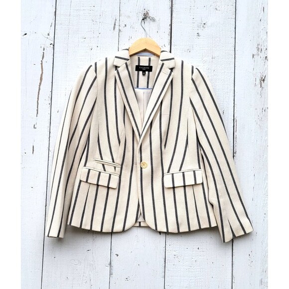 Talbots Jackets & Blazers - Talbots Women's Ivory Black Striped One Button Collared Blazer Sz 4 Petite